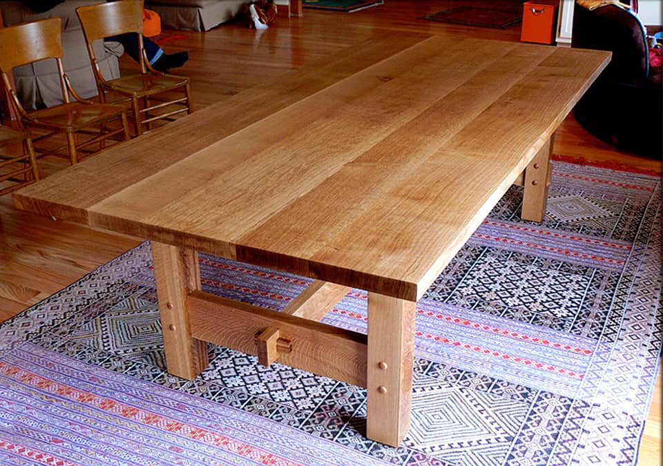white kitchen table with oak top