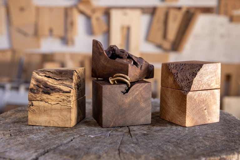 Woodstorming — Engagement ring box - rotating diamond shape walnut wood  ring box by Woodstorming