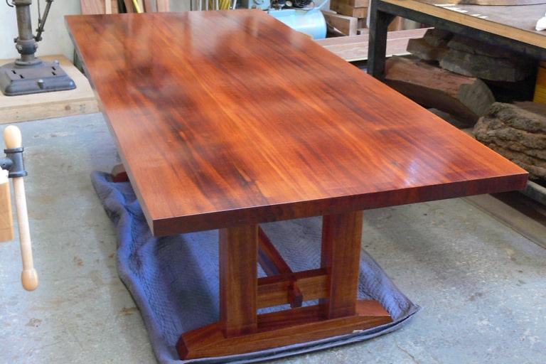 mahogany table gray kitchen